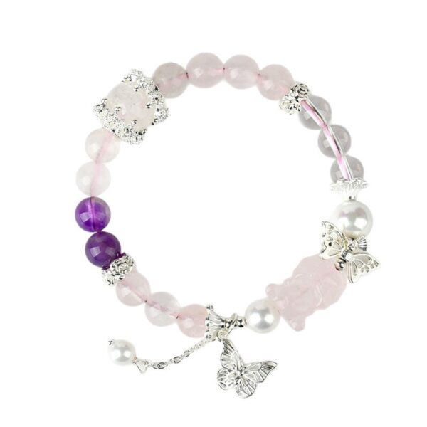 Natural rose crystal gold swallowing beast amethyst white crystal butterfly bracelet new Chinese style original bracelet