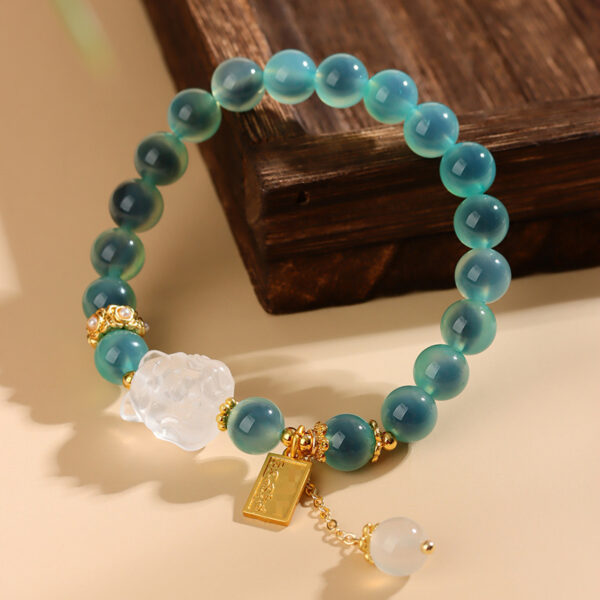 Green sugar heart agate white crystal nine-tailed fox bracelet scenic area temple new Chinese style bracelet