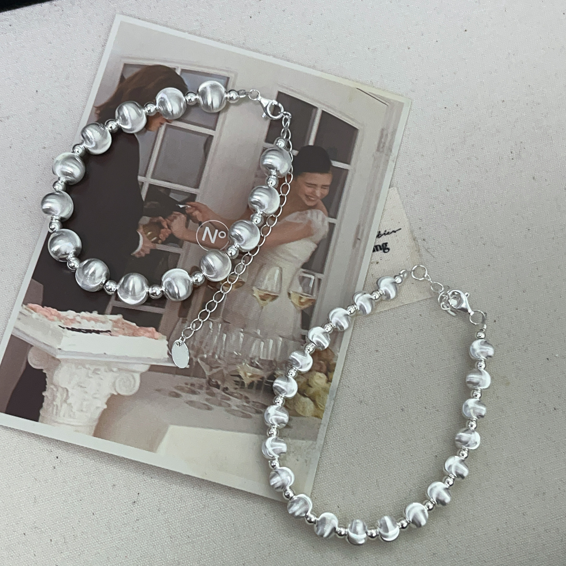 Sterling silver cat's eye lucky bead bracelet for women Korean style exquisite fashion personality niche design