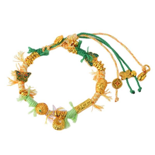 Golden color sand gold multi-treasure winding Tibetan style colored rope bracelet niche light luxury design ancient method braided bracelet