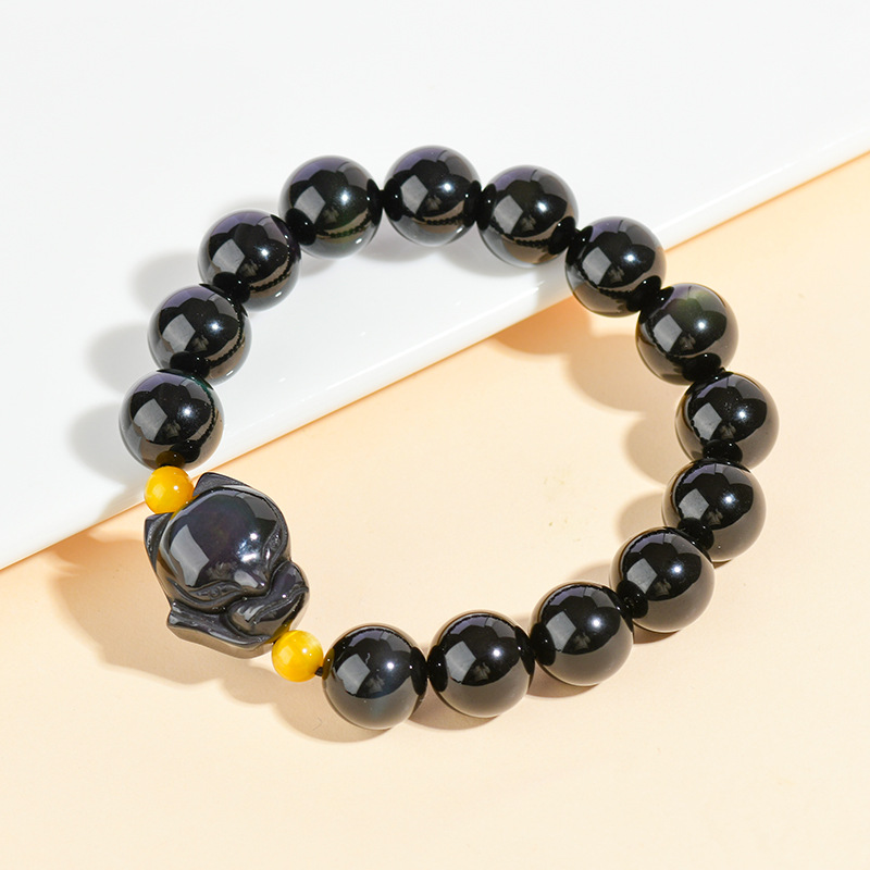 Crystal double color eye obsidian little fox bracelet single loop men and women couple bracelet