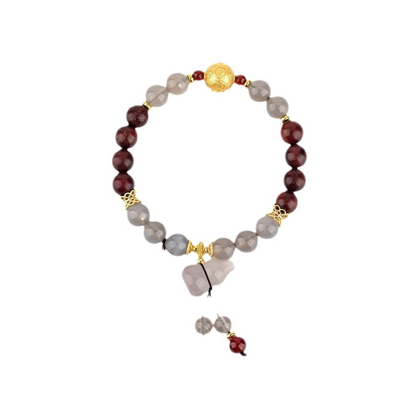 Small-leaf red sandalwood gray agate gourd bracelet new Chinese retro ethnic style bracelet new hot style