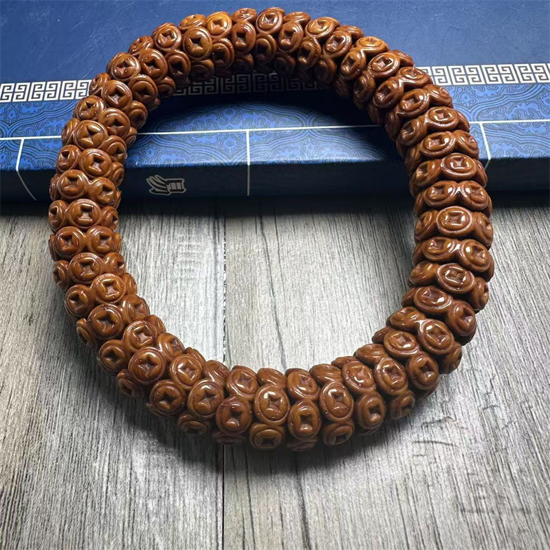 Purple Rat Bodhi Carved Copper Coin Gold Rice Bowl Hollow Single Circle Wenwan Bracelet Men's and Women's Buddhist Beads