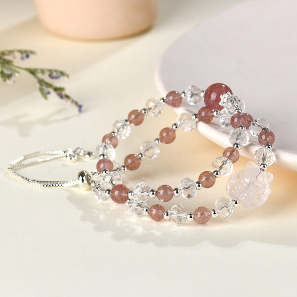 Strawberry crystal white crystal double circle bracelet pink crystal nine-tailed fox popular female bracelet
