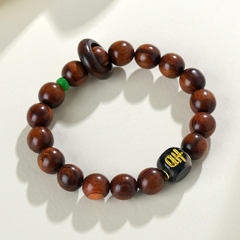 Rosewood black agate auspicious single circle bracelet play play Buddhist beads men and women bracelet retro national tide jewelry
