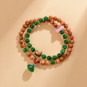 Sandalwood dry green double circle bracelet lotus pendant new Chinese style scenic area temple new hot bracelet jewelry
