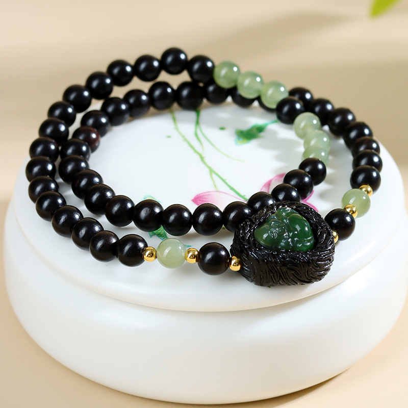Ebony and Hetian Jasper Buddha Double Circle Bracelet New Chinese Fashion Ancient Charm Ladies Hot Bracelet Jewelry