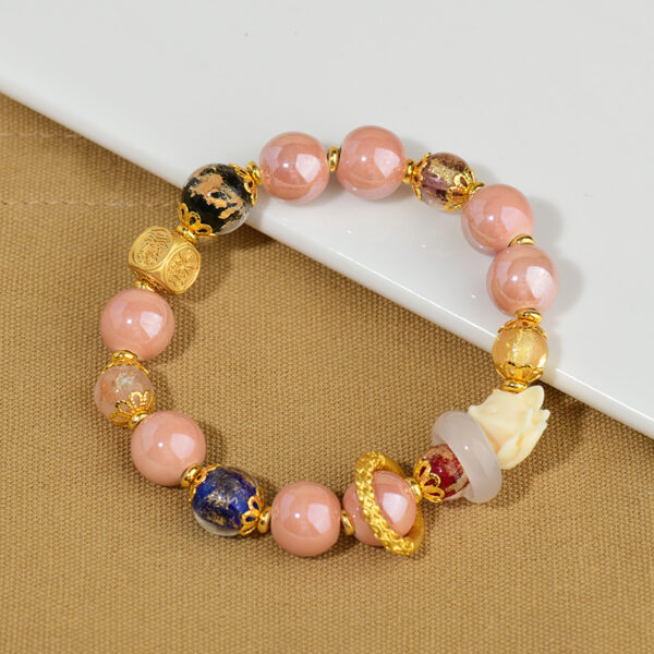 Pink incense ash porcelain gold foil single loop bracelet with nine-tailed fox popular bracelet