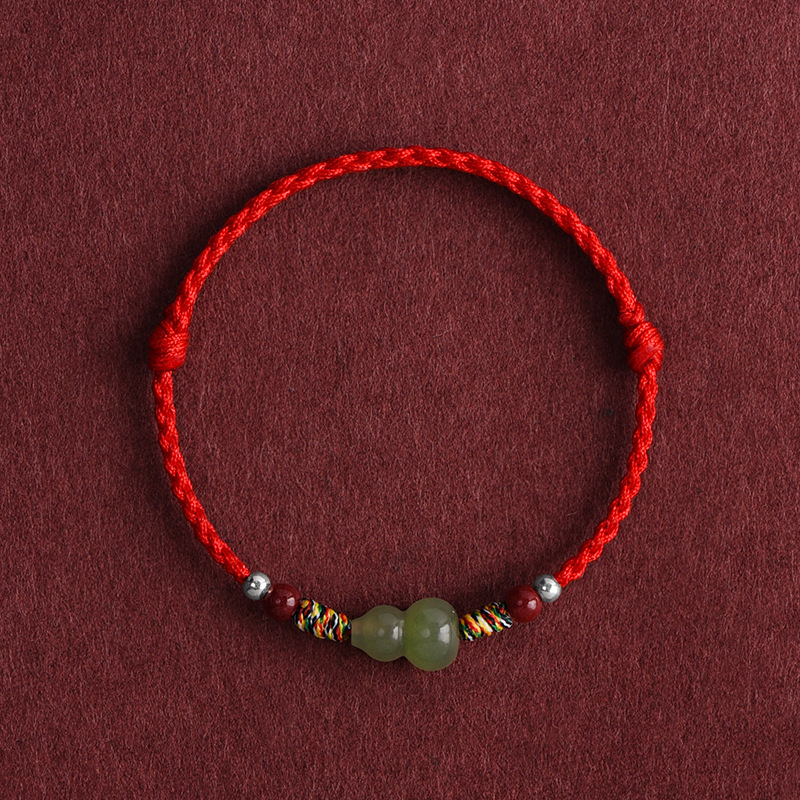 Hetian jade gourd red rope bracelet anklet men and women's zodiac year cinnabar transfer beads hand-woven bracelet