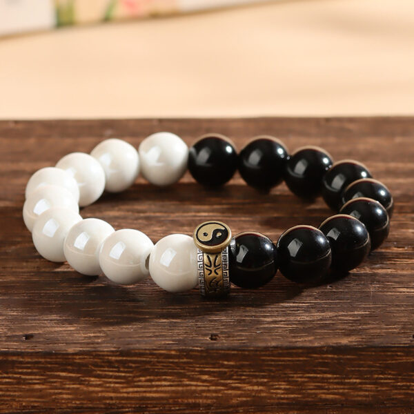 Tai Chi Hunyuan Bead Bracelet Taoist Instrument White Porcelain Bead Obsidian National Style Bagua Hot Selling Bracelet