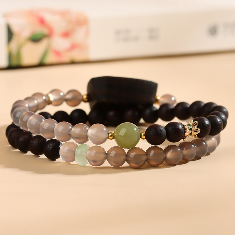 Incense ash agate double circle bracelet agarwood joy brand new Chinese style Buddhist beads national trend bracelet