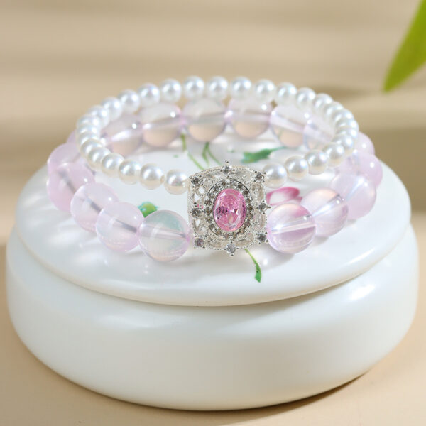 Ice pink crystal shell bead double layer bracelet micro inlay original fashion new bracelet jewelry customization
