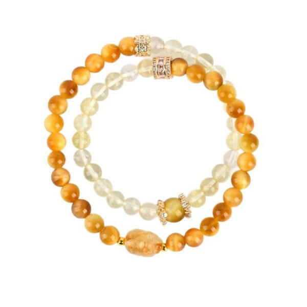 Natural gold tiger eye lemon yellow crystal Pixiu double circle bracelet new Chinese style fashion original hair color female bracelet