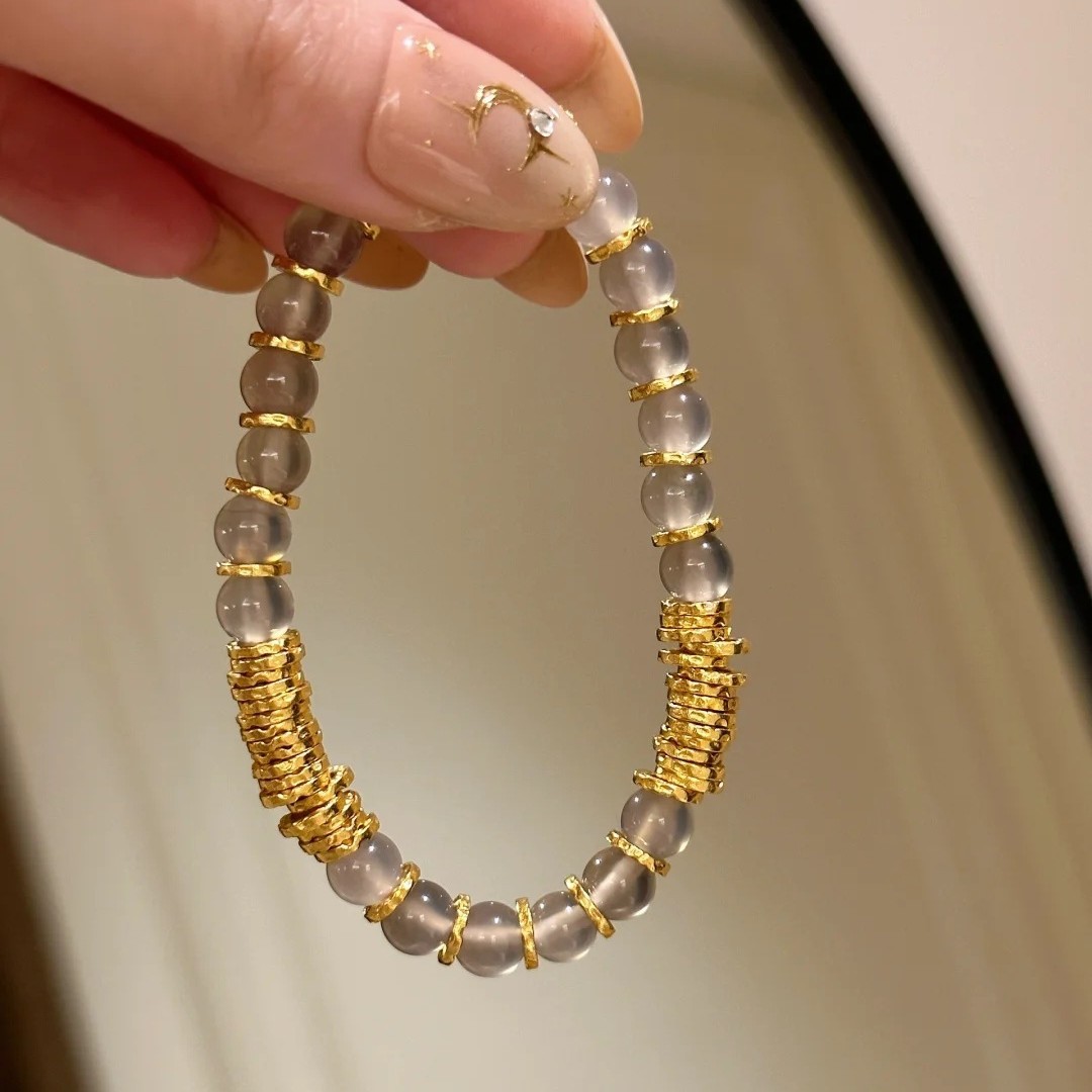 Smoky agate bracelet for women s925 sterling silver thick gold-plated winding bracelet vintage Jewelry