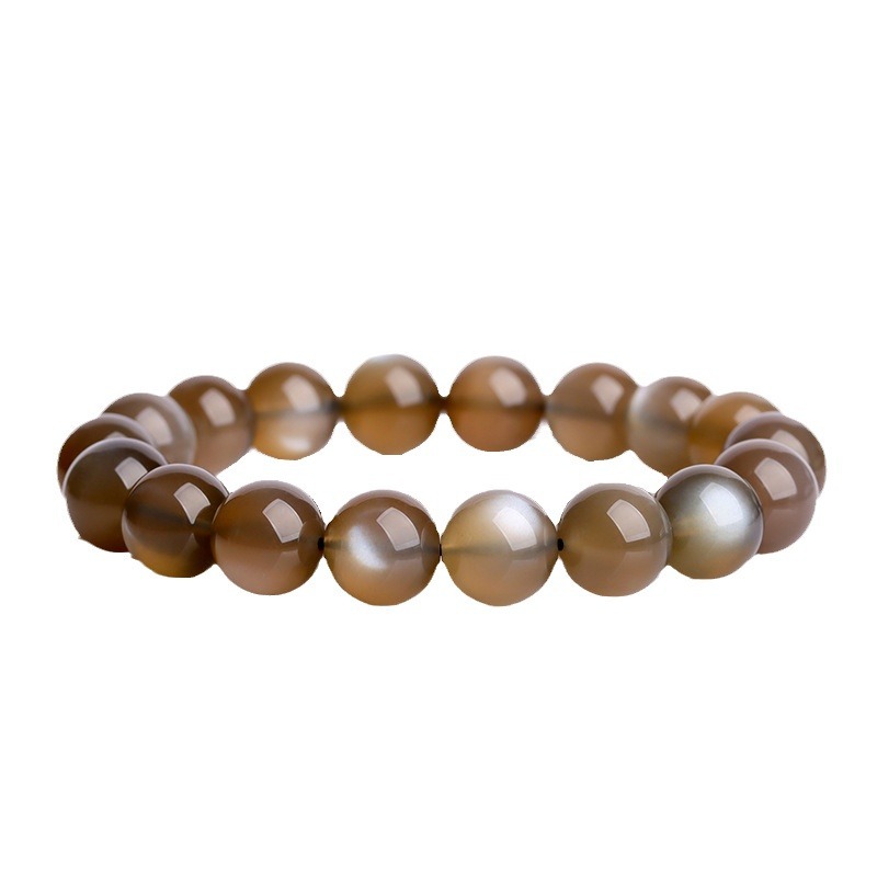 Natural crystal silver sunstone round bead bracelet black gray starlight cat's eye effect men and women couple bracelet