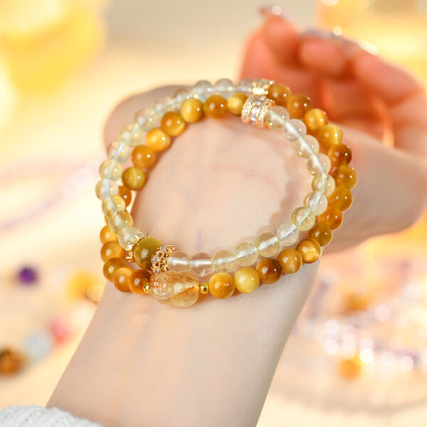 Natural gold tiger eye lemon yellow crystal Pixiu double circle bracelet new Chinese style fashion original hair color female bracelet