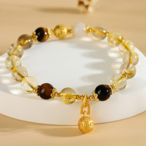 Natural crystal yellow hair crystal tiger eye stone swallowing beast bracelet new Chinese style literary fashion bracelet jewelry gift