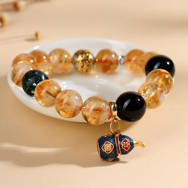 Crystal yellow tower crystal large lacquer bead black agate bracelet cloisonne gourd new Chinese style cultural and creative bracelet