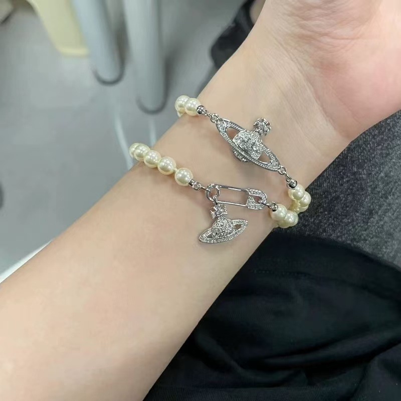 Queen Mother's high version classic Saturn pearl bracelet for women European and American style Saturn diamond pearl bracelet