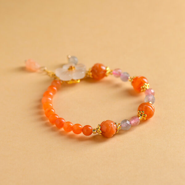 Gold Jade Orange Pink Jade Bracelet Chalcedony Flower Pendant Retro Hot Style Bracelet