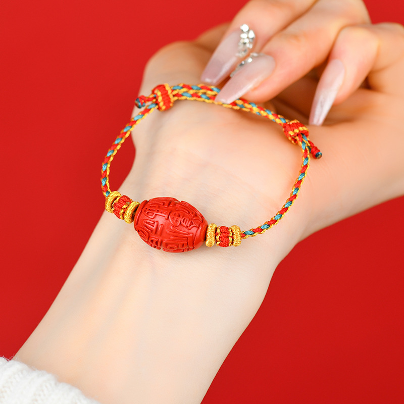 High content cinnabar imperial red sand blessing drum beads diy hand-woven bracelet color hand rope