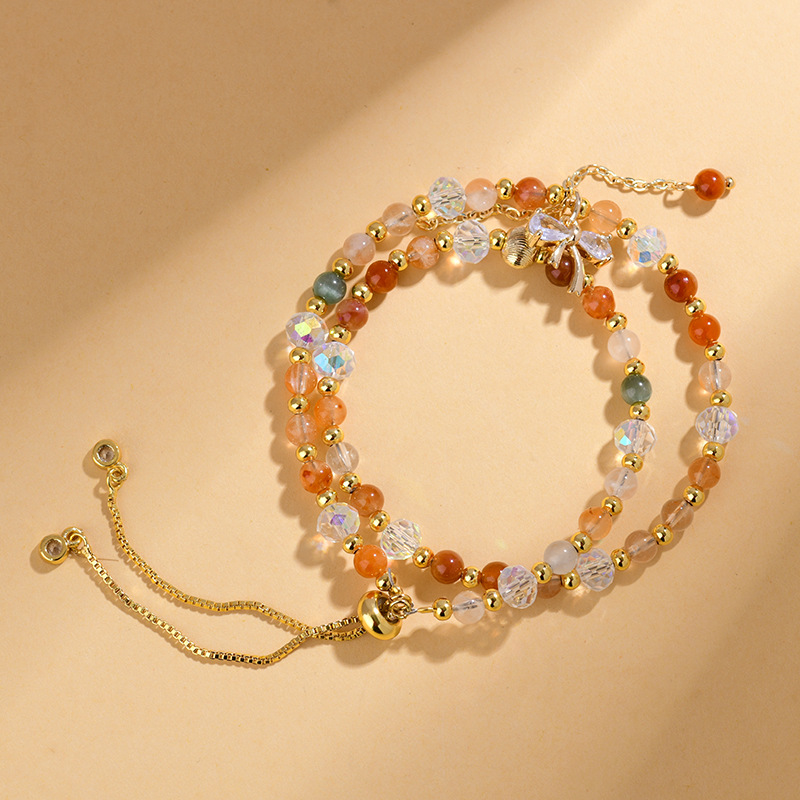 Natural double-layer crystal bracelet with bow pendant niche light luxury bracelet
