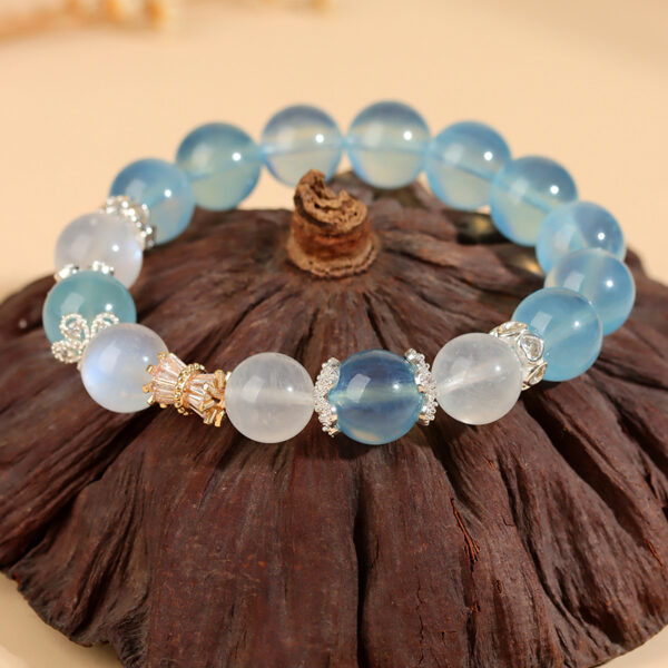 Crystal aquamarine moonstone large grain round bead bracelet ice type fashionable and atmospheric original bracelet