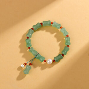 Green Aventurine Bamboo Jade Pearl Bracelet Rising Step by Step Live Streaming Hot Retro Simple Bracelet