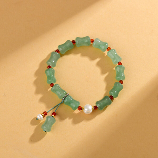Green Aventurine Bamboo Jade Pearl Bracelet Rising Step by Step Live Streaming Hot Retro Simple Bracelet