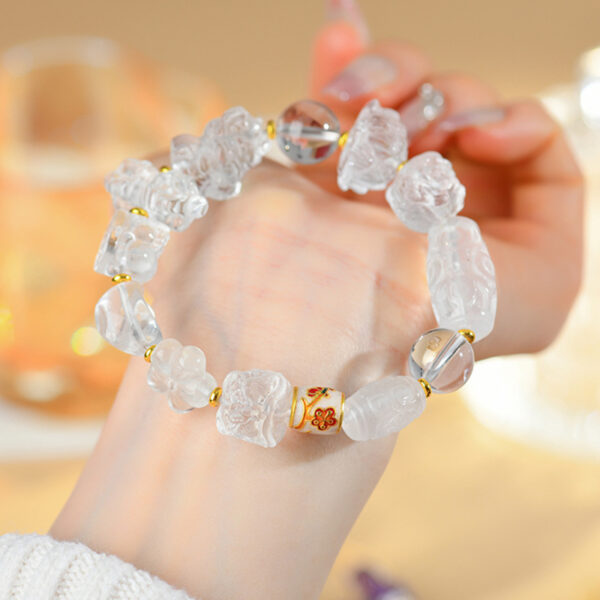 White crystal multi-treasure bracelet Dzi bead awakening lion ingot god of wealth lotus carving Tibetan style bracelet jewelry