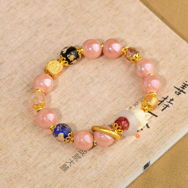 Pink incense ash porcelain gold foil single loop bracelet with nine-tailed fox popular bracelet