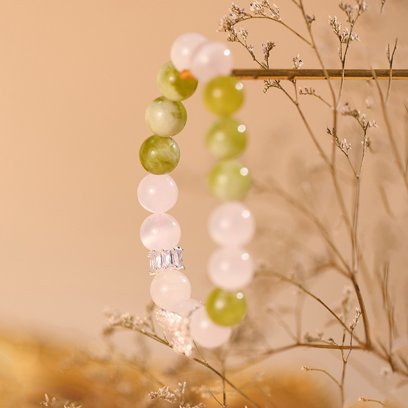 Green grape milk cap Xiuyan jade bracelet high-grade full diamond butterfly pink beaded crystal bracelet