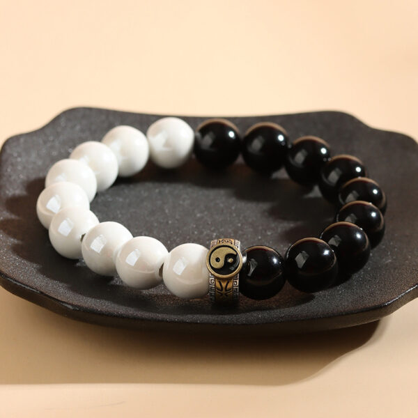 Tai Chi Hunyuan Bead Bracelet Taoist Instrument White Porcelain Bead Obsidian National Style Bagua Hot Selling Bracelet