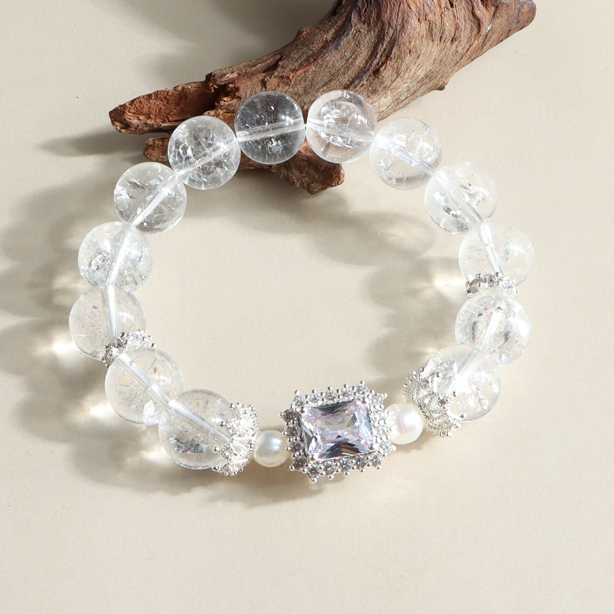 White crystal freshwater pearl sugar cube zircon fashion fresh crystal bracelet versatile sweet literary