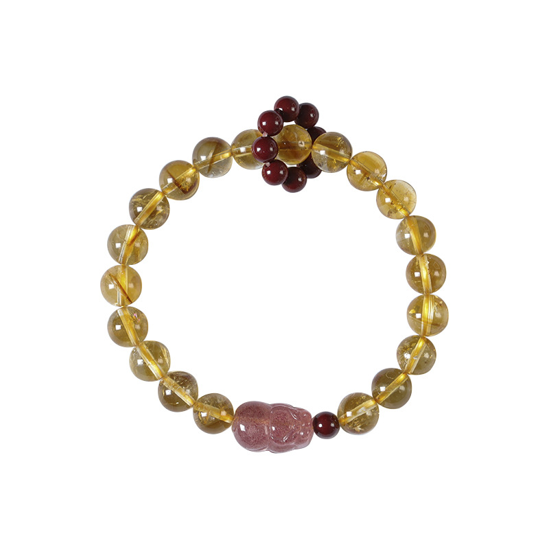 Rich Citrine Fortune Strawberry Crystal Pixiu Good Luck Bracelet for Men and Women Light Luxury Niche Single Loop Bracelet