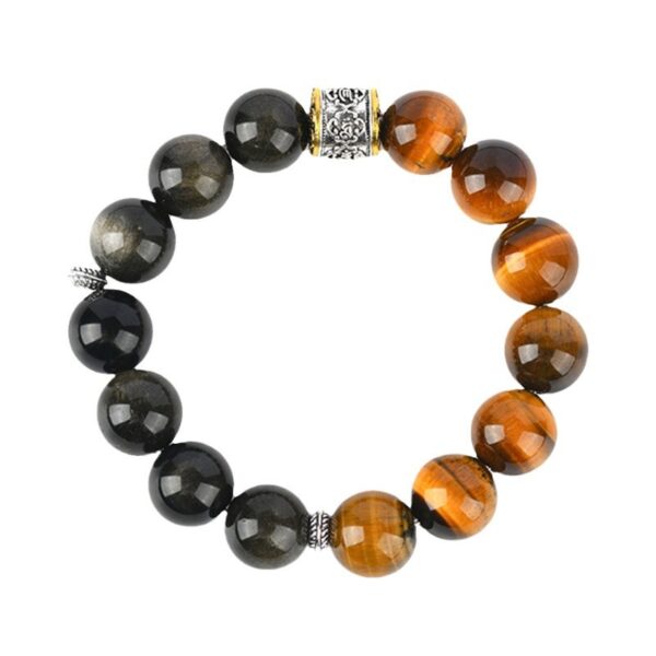 Natural yellow tiger eye gold obsidian large grain round bead bracelet six-word mantra separated beads hair color men's bracelet