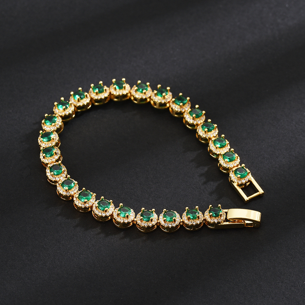 Green tennis bracelet men's hip-hop women's same style personality high-end full diamond zircon bracelet