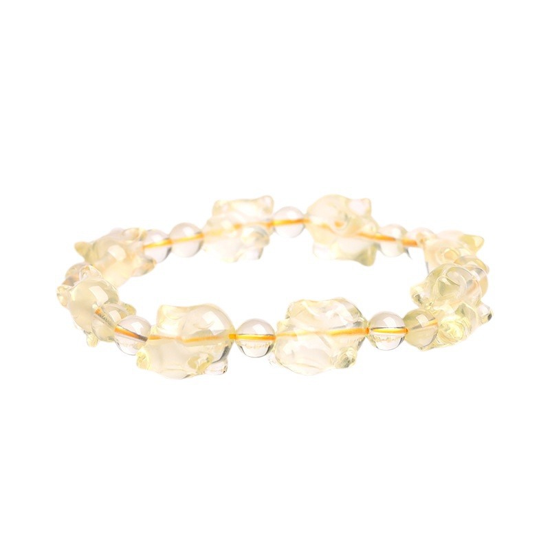 Citrine bunny single loop bracelet original stone carving original couple bracelet