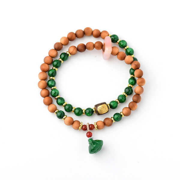 Sandalwood dry green double circle bracelet lotus pendant new Chinese style scenic area temple new hot bracelet jewelry