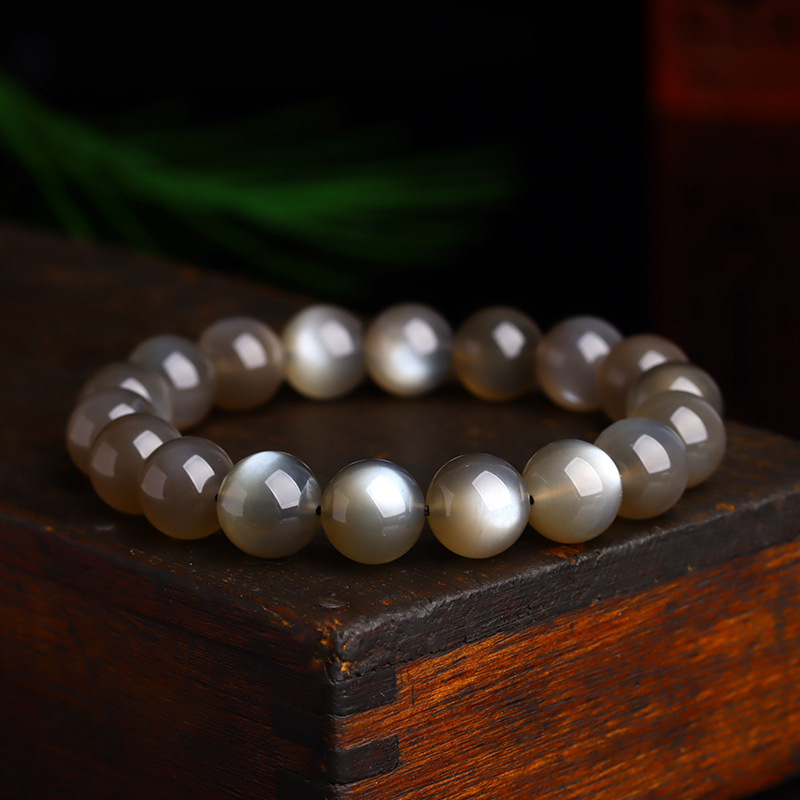 Natural crystal silver sunstone round bead bracelet black gray starlight cat's eye effect men and women couple bracelet