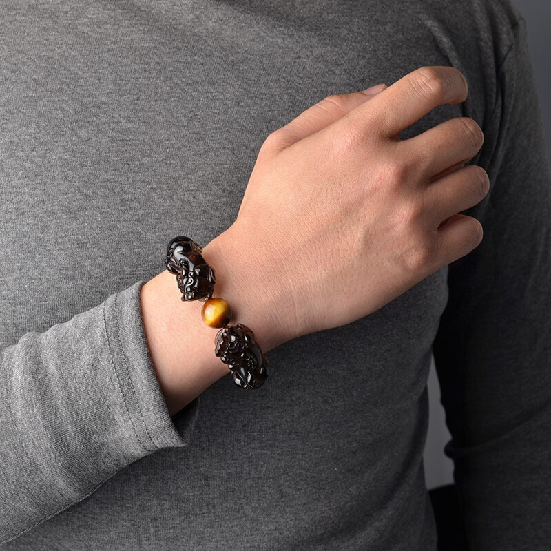 Ice Crystal Obsidian Double Pixiu Bracelet Men's and Women's Ice Obsidian Wholesale