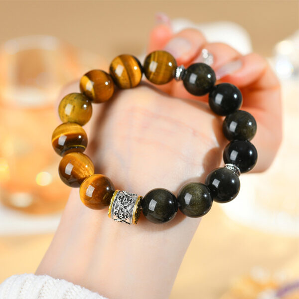 Natural yellow tiger eye gold obsidian large grain round bead bracelet six-word mantra separated beads hair color men's bracelet