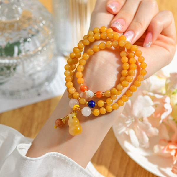 Gold Jade Multi-Circle Bracelet Gourd Pendant Buddhist Beads Rosary Hot Bracelet