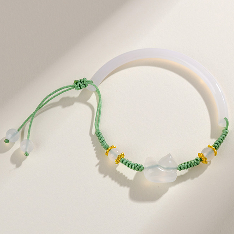 White agate half bracelet hand-woven bracelet new Chinese style literary retro women's bracelet jewelry