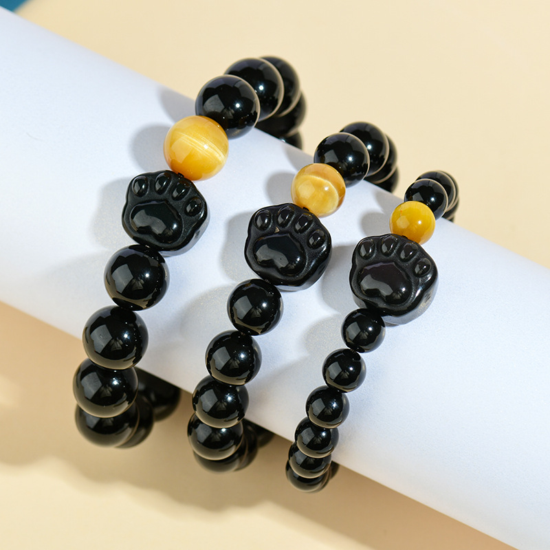 Double color eye obsidian cat claw bracelet new Chinese style men and women crystal single circle beaded bracelet