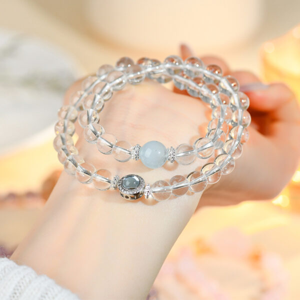 White crystal aquamarine double circle bracelet fresh and fashionable ladies style network hot selling bracelet jewelry