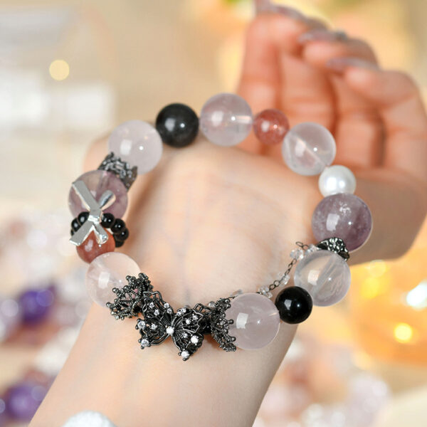 Crystal Duobao Butterfly Bracelet Amethyst Rose Quartz Strawberry Quartz Original Fashionable Bracelet