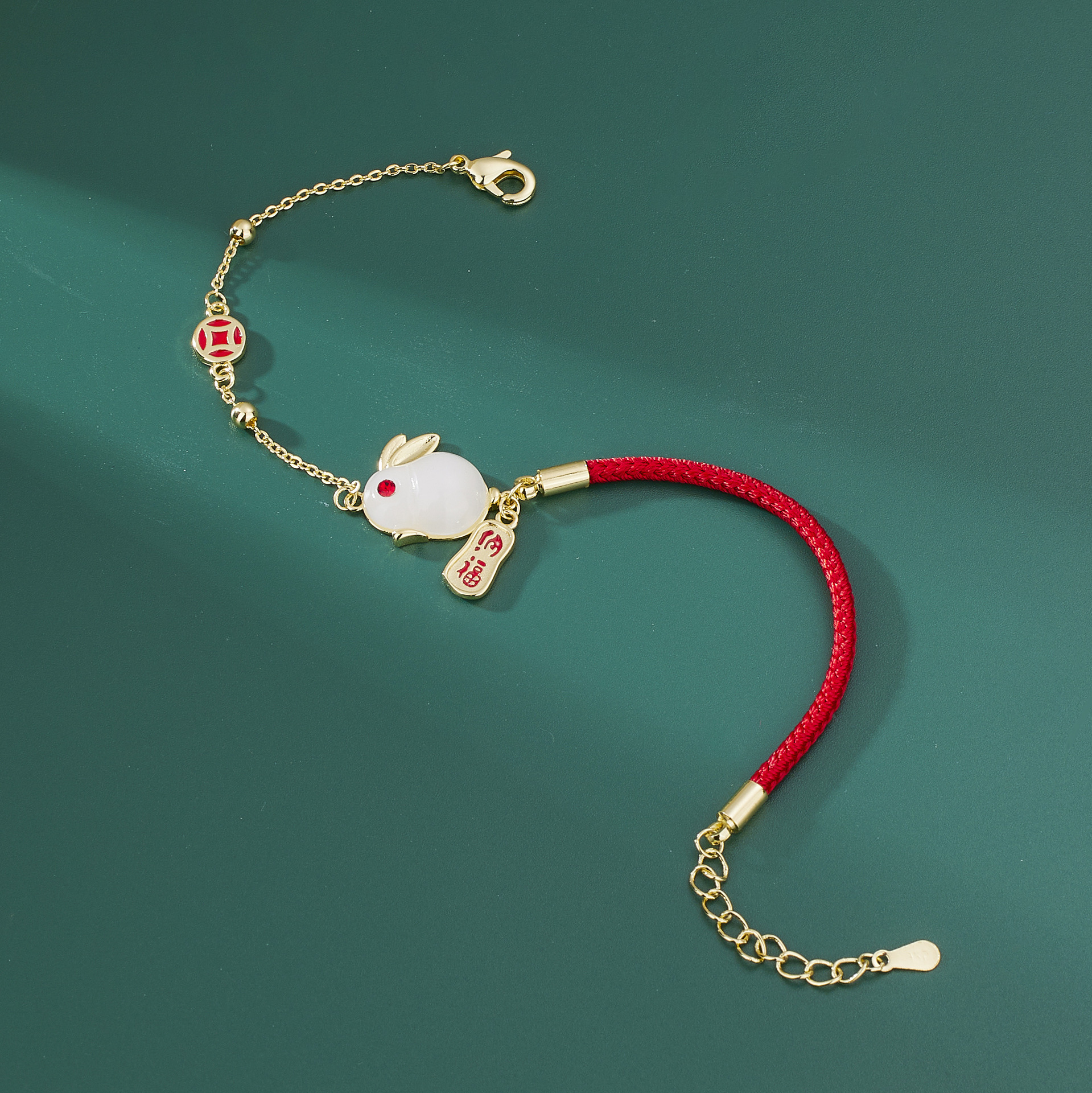 Jade rabbit blessing bracelet female braided red rope rabbit year zodiac year Hetian jade lucky beads gift rabbit bracelet
