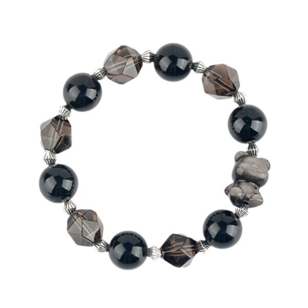 Crystal Smoky Quartz Faceted Silver Obsidian Cartoon Bear Bracelet Couple Original Bracelet Customized
