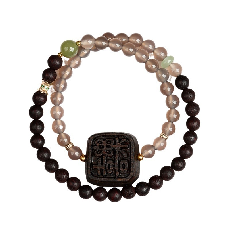 Incense ash agate double circle bracelet agarwood joy brand new Chinese style Buddhist beads national trend bracelet